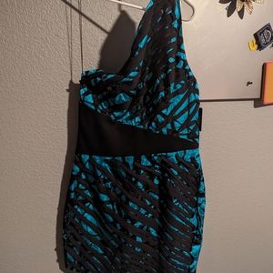 Robert Rodriguez One Shoulder Dress real and black.